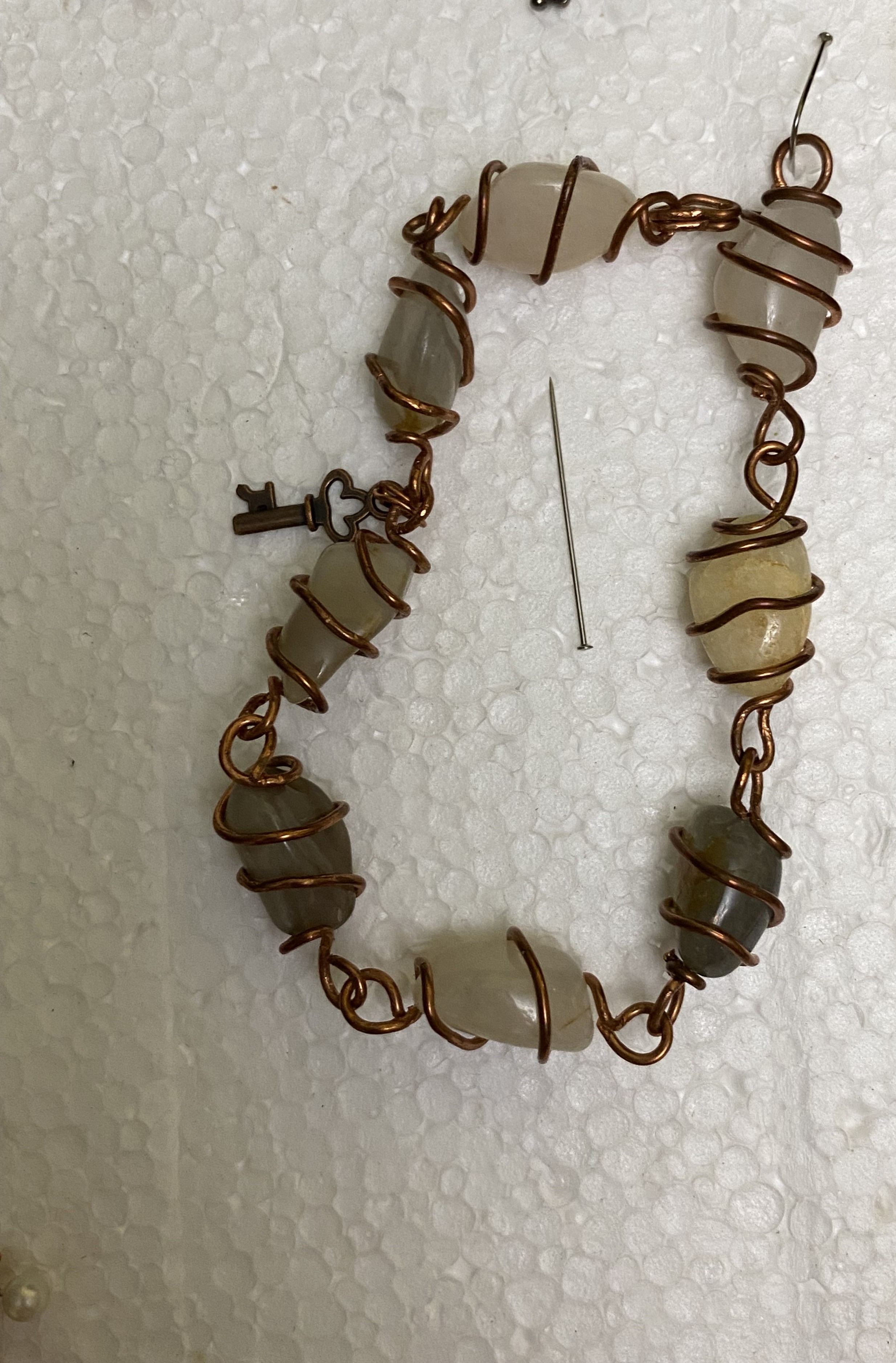 Copper wire wrapped stone bracelet
