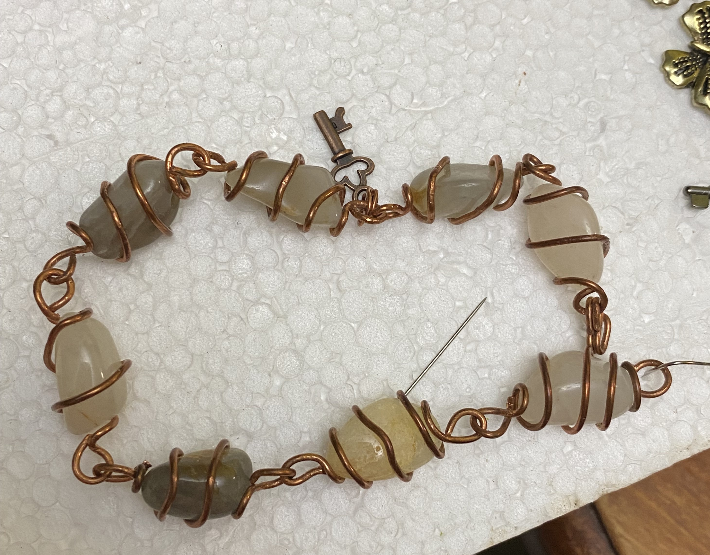 Copper wire wrapped stone bracelet